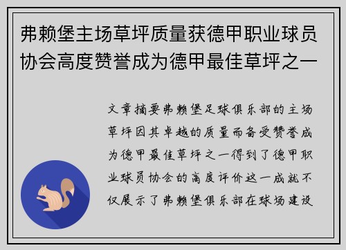 弗赖堡主场草坪质量获德甲职业球员协会高度赞誉成为德甲最佳草坪之一