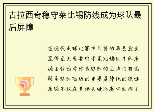 古拉西奇稳守莱比锡防线成为球队最后屏障
